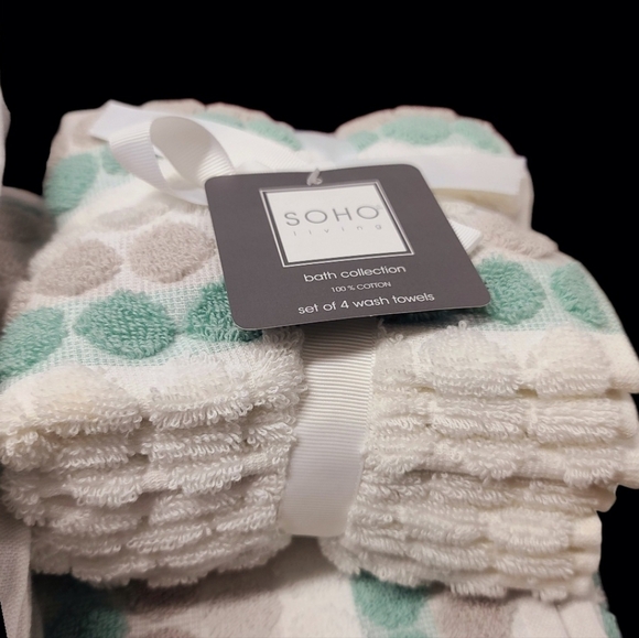 8pc Soho Living Bath Hand Washcloth Towel Set Striped Dot Sea Foam Green Gray - Picture 3 of 8